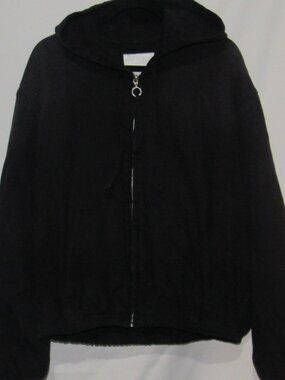 Zara Heavy Black Hooded Denim Jacket, Size L, 100% Cotton            ZA522